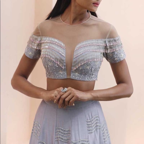 Wedding Embroidered Top & Lehenga Set - Picture 2 of 14